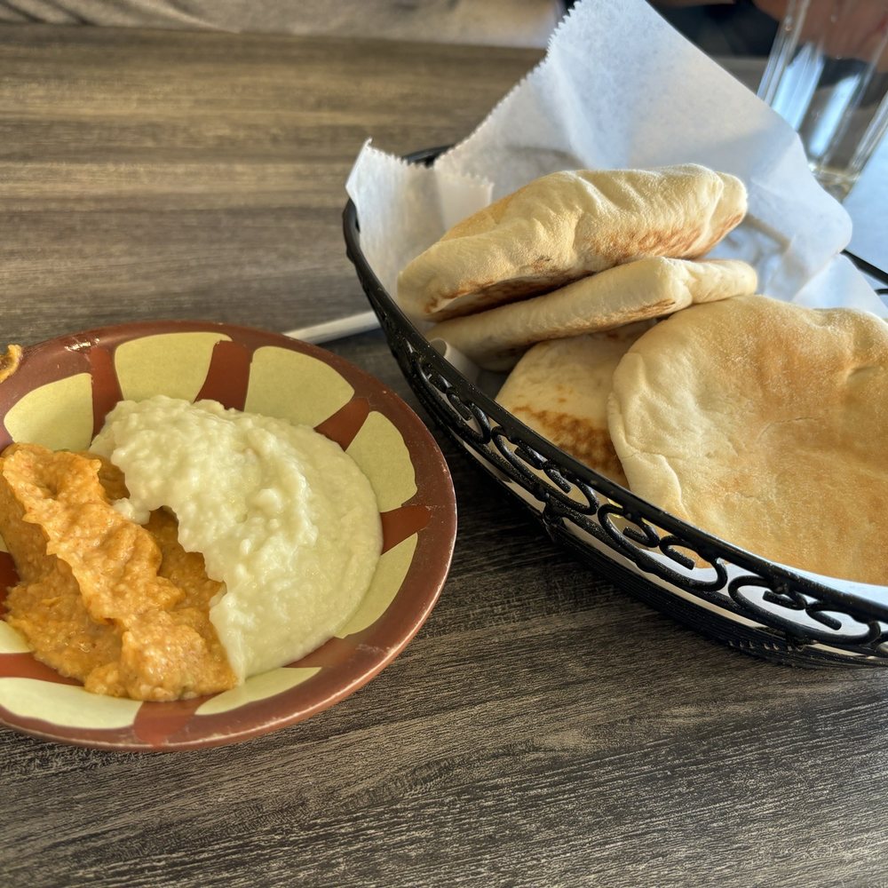 Alloush Grill - Bread and garlic dips - Mediterranean Near Me - Livonia, Michigan