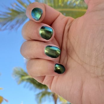 EM Nail Salon - Chrome green!  (excuse my cuticles. I did that.) - Nail Salons Near Me - Miami Beach, Florida