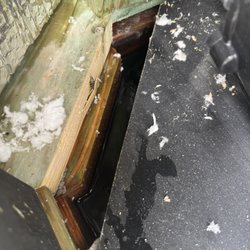 Basin of the spa filled with water, presumably from rainwater penetrating the sides.