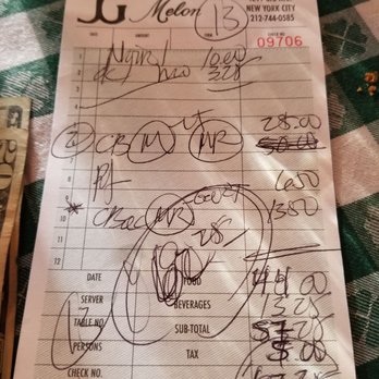 J.G. Melon - Corrected bill...still expensive for the food we had. - American Near Me - New York, New York J.G. Melon - Corrected bill...still expensive for the food we had. - American Near Me - New York, New York
