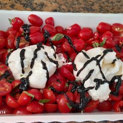 Impeccably Gourmet Catered - Creamy Burrata Cheese with Garlic, fresh tomatoes and Balsamic Glaze