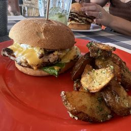 Jerk Chicken Sandwich with Garlic Fries