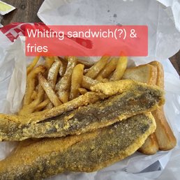 Fish sandwich and fries. Good price. Fish sandwich and fries. Good price.