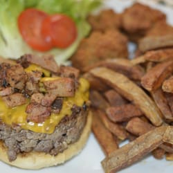 The BBQ Connection - Bacon cheeseburger, fresh cut fries,hushpuppies