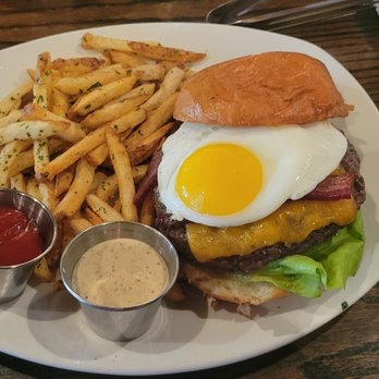 Blackbelly Market - Blackbelly burger, med rare, w/egg and fries. - Butcher Near Me - Boulder, Colorado