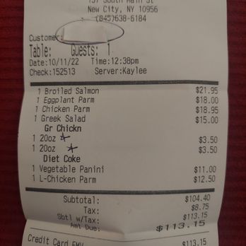 Ella Restaurant - a receipt for a pizza - Food Near Me - New City, New York