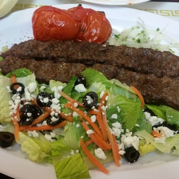 Kabob Cafe - #35 on the menu Beef Koubideh Kabobs w/salad - Persian/Iranian Near Me - Sugar Land, Texas