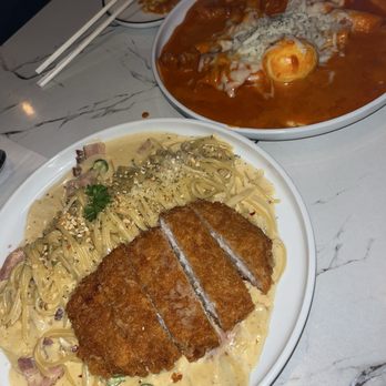 1943 Classic - Rose Tteokbokki and Tonkatsu Cream Pasta - Korean Near Me - Annandale, Virginia 1943 Classic - Rose Tteokbokki and Tonkatsu Cream Pasta - Korean Near Me - Annandale, Virginia