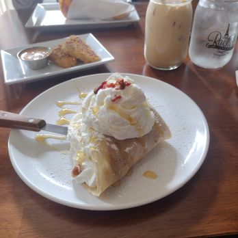 Rachel's Cafe & Creperie - Elvis Crepe and side of Hash Browns with Southwest sauce - Creperies Near Me - Lancaster, Pennsylvania