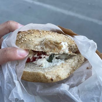Absolute Bagels - Toasted sesame bagel with sun dried tomato cream cheese, $5.30 - Bakeries Near Me - New York, New York Absolute Bagels - Toasted sesame bagel with sun dried tomato cream cheese, $5.30 - Bakeries Near Me - New York, New York