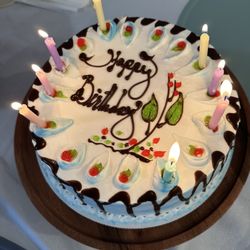 Fink's Bakery - White sponge cake with strawberries mixed into the whipped cream filling