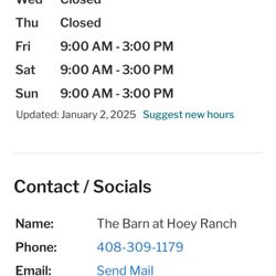 The Barn At Hoey Ranch - Open Friday, Saturday, Sunday