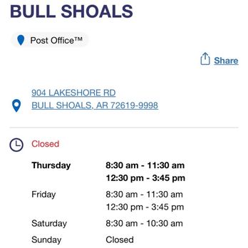 Bull Shoals Post Office - hours of operation - Post Offices Near Me - Bull Shoals, Arkansas Bull Shoals Post Office - hours of operation - Post Offices Near Me - Bull Shoals, Arkansas
