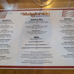 Current menu - Mahalorado