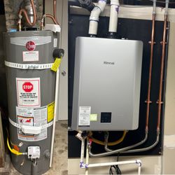 Legacy Plumbing and Excavation - Out with the old, in with the efficient!  Water heater upgrade: from traditional to tankless. #PlumbingPros #LegacyPlumbing #TanklessUpgrade