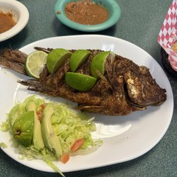 Taqueria Jalapeno - Mojarra Frita with beans and rice on the side to not make fish soggy