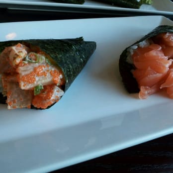 Well-Being Sushi - Spicy yellowtail & scallion handroll. Salmon handroll. - Sushi Bars Near Me - Dumont, New Jersey Well-Being Sushi - Spicy yellowtail & scallion handroll. Salmon handroll. - Sushi Bars Near Me - Dumont, New Jersey