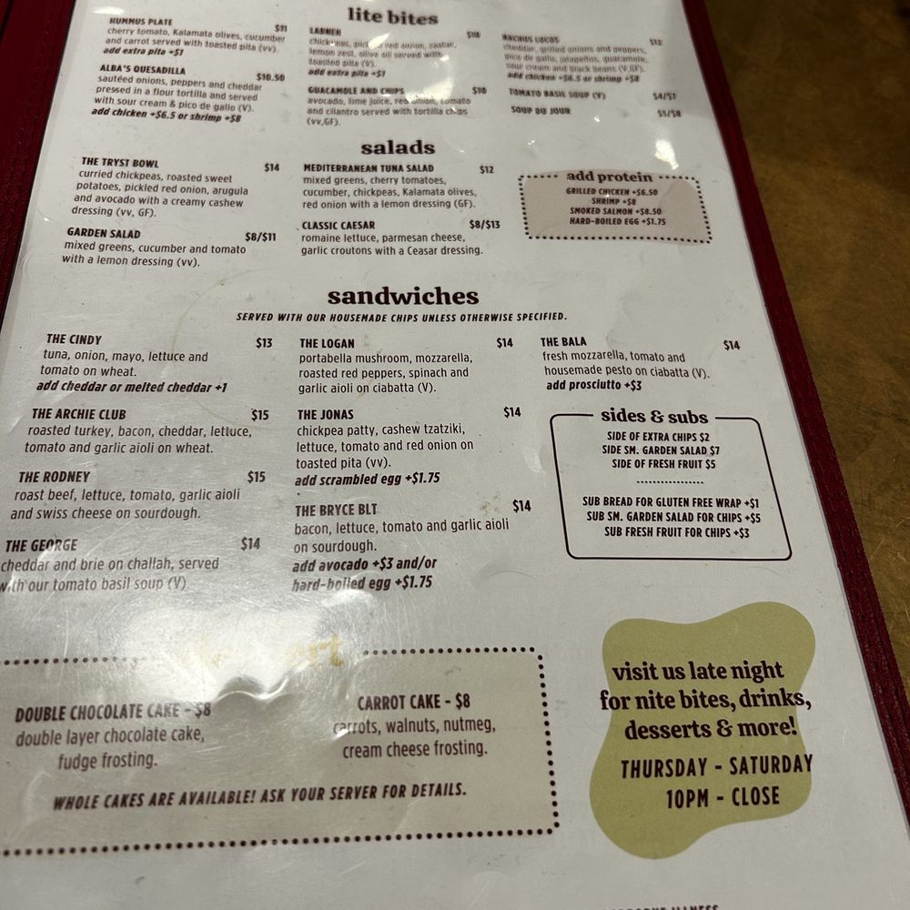 Tryst - Menu - Lounges Near Me - Washington, DC, District of Columbia
