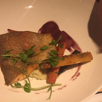 Sophie's Bar - Pan fried trout creamed celeriac roast carrots and red wine syrup- it was good cooked perfect and carrots were soft - Cocktail Bars Near Me - Dublin, D Sophie's Bar - Pan fried trout creamed celeriac roast carrots and red wine syrup- it was good cooked perfect and carrots were soft - Cocktail Bars Near Me - Dublin, D