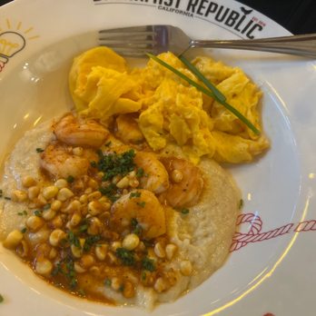 Breakfast Republic - Shrimp and grits with scrambled eggs - Breakfast & Brunch Near Me - Costa Mesa, California