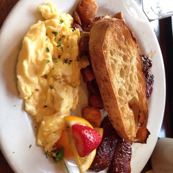 Sweet Maple - Scrambled eggs with mixed potatoes, ciabatta au levain toast and millionaire's bacon from Sweet Maple - American Near Me - San Francisco, California Sweet Maple - Scrambled eggs with mixed potatoes, ciabatta au levain toast and millionaire's bacon from Sweet Maple - American Near Me - San Francisco, California