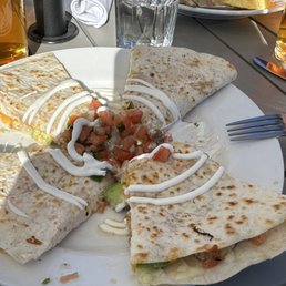 Chicken Quesadilla:   2 kinds of cheese, pico de Gallo, avocado & sour cream