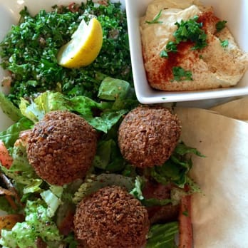 Grape Leaf Express -Tampa - Falafel salad with hummus, pita, and tabbouleh-it was delicious! - Lebanese Near Me - Tampa, Florida