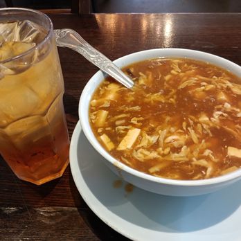 Nomad Asian Bistro - Hot and sour soup with chicken and green iced tea - Chinese Near Me - Long Beach, California