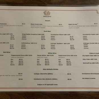 Deutsches Haus - Drinks and dessert menu - German Near Me - Vancouver, British Columbia