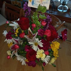 Black Dahlia Flowers & Gifts, Too - Birthday arrangement, florist designed.
