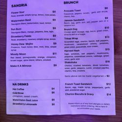 Harvest Moon Sangria Bar - Menu