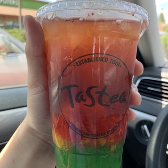 Tastea - Peachee (Peach Tea) with their signature boba - Bubble Tea Near Me - Newark, California Tastea - Peachee (Peach Tea) with their signature boba - Bubble Tea Near Me - Newark, California