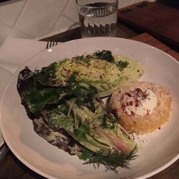 Grey Ghost - Gem lettuce salad; grilled romaine with brioche, egg, pecorino. - American Near Me - Detroit, Michigan Grey Ghost - Gem lettuce salad; grilled romaine with brioche, egg, pecorino. - American Near Me - Detroit, Michigan