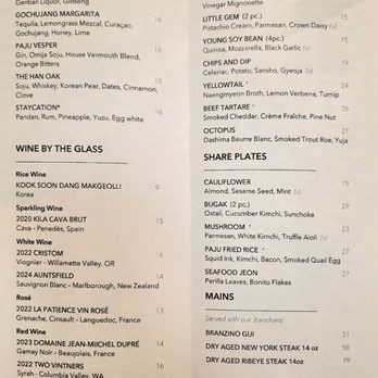 Paju - Menu - late 2025 - Korean Near Me - Seattle, Washington
