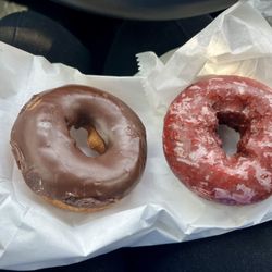 Donut Express - Chocolate glazed and red velvet cake donuts