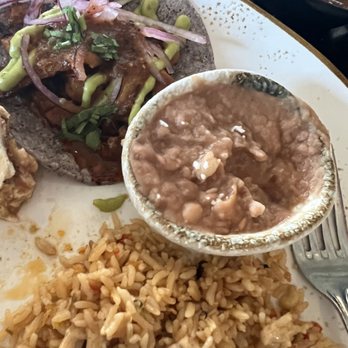 Descanso - The two option meal plate, showing the rice and beans and the "don chingon taco" lol - Mexican Near Me - Costa Mesa, California