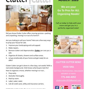 Clutter Cutter Reno - August 2020 Clutter Cutter news - let us help you move! - Home Organization Near Me