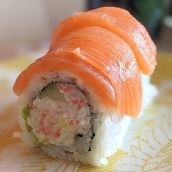 Fuji Revolving Sushi Bar - salmon on california roll - Sushi Bars Near Me - Cypress, California Fuji Revolving Sushi Bar - salmon on california roll - Sushi Bars Near Me - Cypress, California