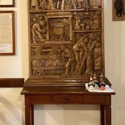 Osteria di Rubbiara - Depiction of the balsamic vinegar making process and a few bottles of the good stuff
