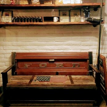 Farmer's Table - Pinterest worthy bench using the trunk of a Ford pickup truck! #Murica - New American Near Me - La Mesa, California Farmer's Table - Pinterest worthy bench using the trunk of a Ford pickup truck! #Murica - New American Near Me - La Mesa, California
