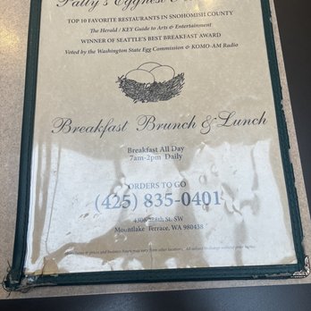 Patty's Eggnest - Menu - Breakfast & Brunch Near Me - Mountlake Terrace, Washington