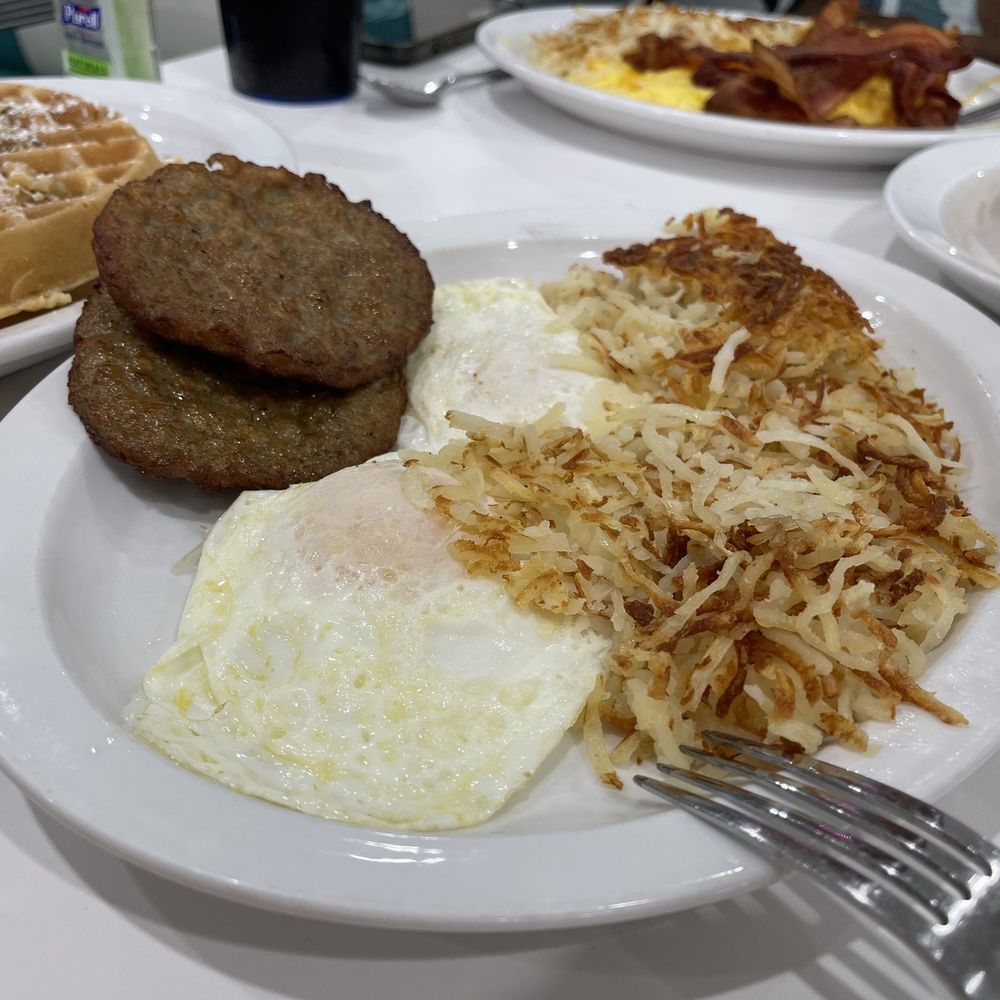 Van Dorn Diner - (Waffle) +Delux $5.99 (potatoes, 2 eggs, meat) Hash Browns, Pork Sausage, eggs over easy - Diners Near Me - Alexandria, Virginia Van Dorn Diner - (Waffle) +Delux $5.99 (potatoes, 2 eggs, meat) Hash Browns, Pork Sausage, eggs over easy - Diners Near Me - Alexandria, Virginia