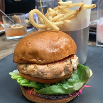 NOMO Kitchen - Lunch Scottish Salmon Burger - New American Near Me - New York, New York NOMO Kitchen - Lunch Scottish Salmon Burger - New American Near Me - New York, New York