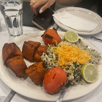 Flame Persian Cuisine - 46. Sabzi Polo Mahi. Traditional New Years dish - Middle Eastern Near Me - Los Angeles, California