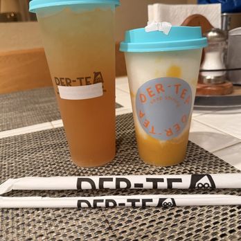 Der Tea Yogurt - Lemon Jasmine Green Tea on left. Deliciousness Score: 5/5 Mango Yogurt Shake on right. Deliciousness Score: 4/5 - Desserts Near Me - Rancho Cucamonga, California Der Tea Yogurt - Lemon Jasmine Green Tea on left. Deliciousness Score: 5/5 Mango Yogurt Shake on right. Deliciousness Score: 4/5 - Desserts Near Me - Rancho Cucamonga, California