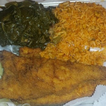 Brooklyn Fish - Chicken & Soul Food - Fried catfish collards and kale mix and brown rice and peas - Soul Food Near Me - Amityville, New York