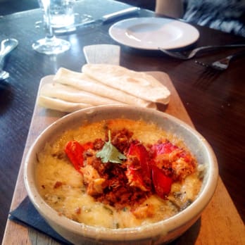 Coasterra - Queso fundido with lobster , chorizo and chile poblano. - Mexican Near Me - San Diego, California Coasterra - Queso fundido with lobster , chorizo and chile poblano. - Mexican Near Me - San Diego, California