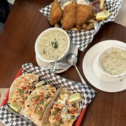 Fish and chips Clam Chowder Fish and chips Clam Chowder