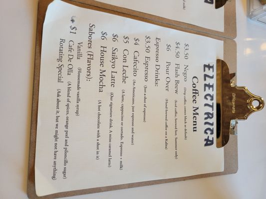 Menu photo 8 Electrica Coffee Portland, OR