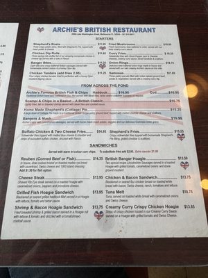 Menu photo 3 Archie's British Restaurant Melbourne, FL